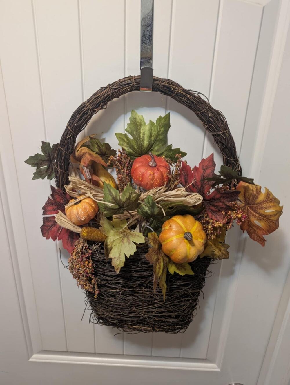 Large Fall Door Thanksgiving Autumn Wreath Wicker Basket Pumpkins Decor